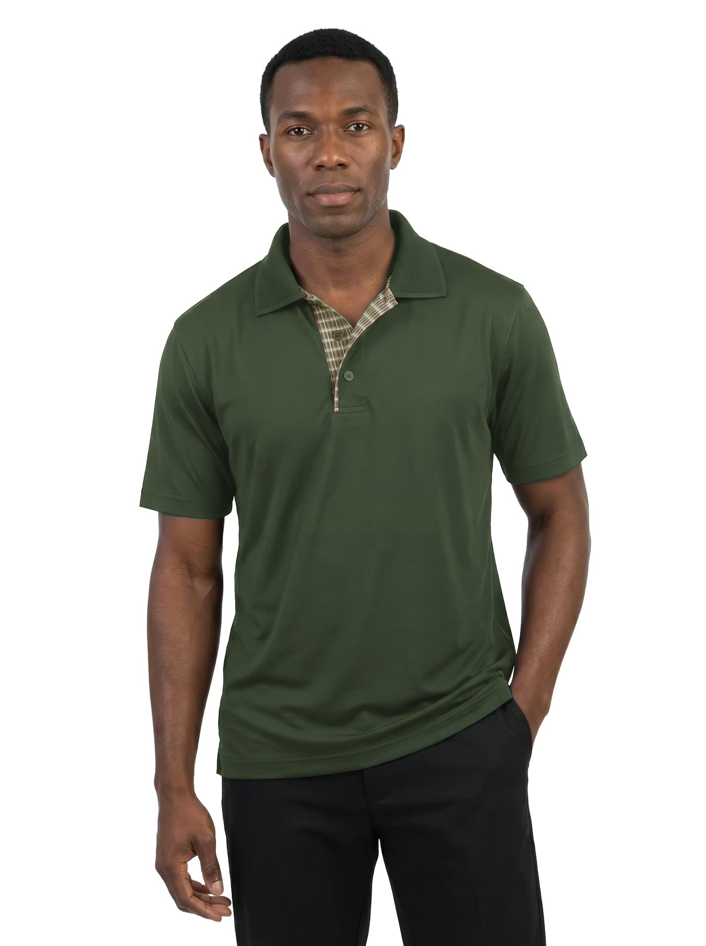 1345-AQD Men's Aqua-Dry Plaid Placket Polo