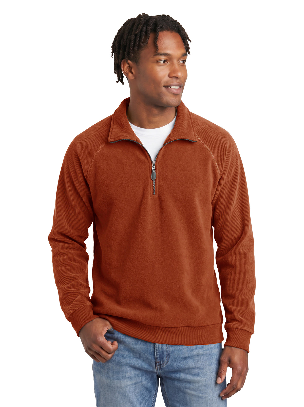 1742D-CBF Men's Corduroy Bonded Fleece ¼ Zip Pullover