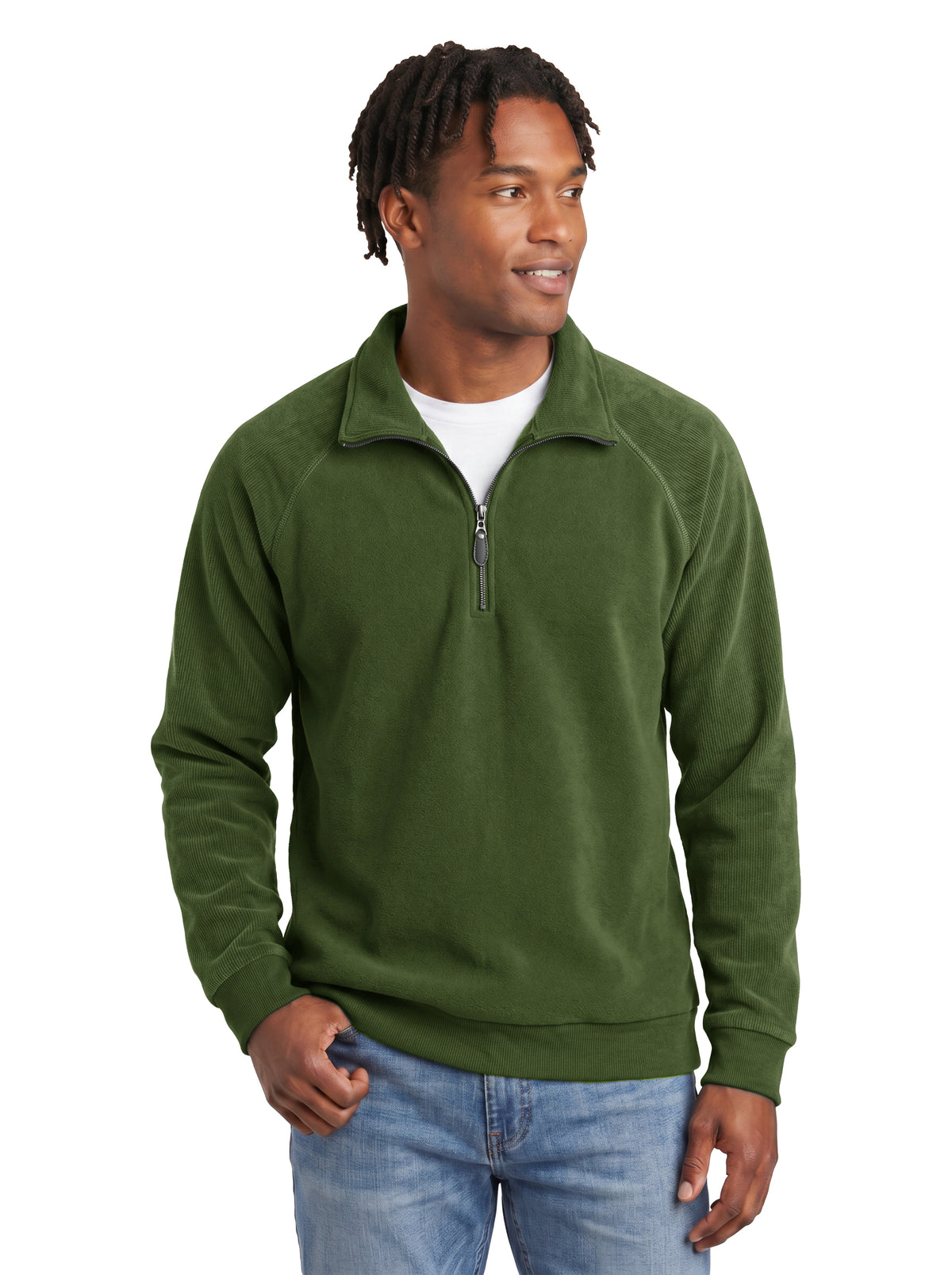1742D-CBF Men's Corduroy Bonded Fleece ¼ Zip Pullover