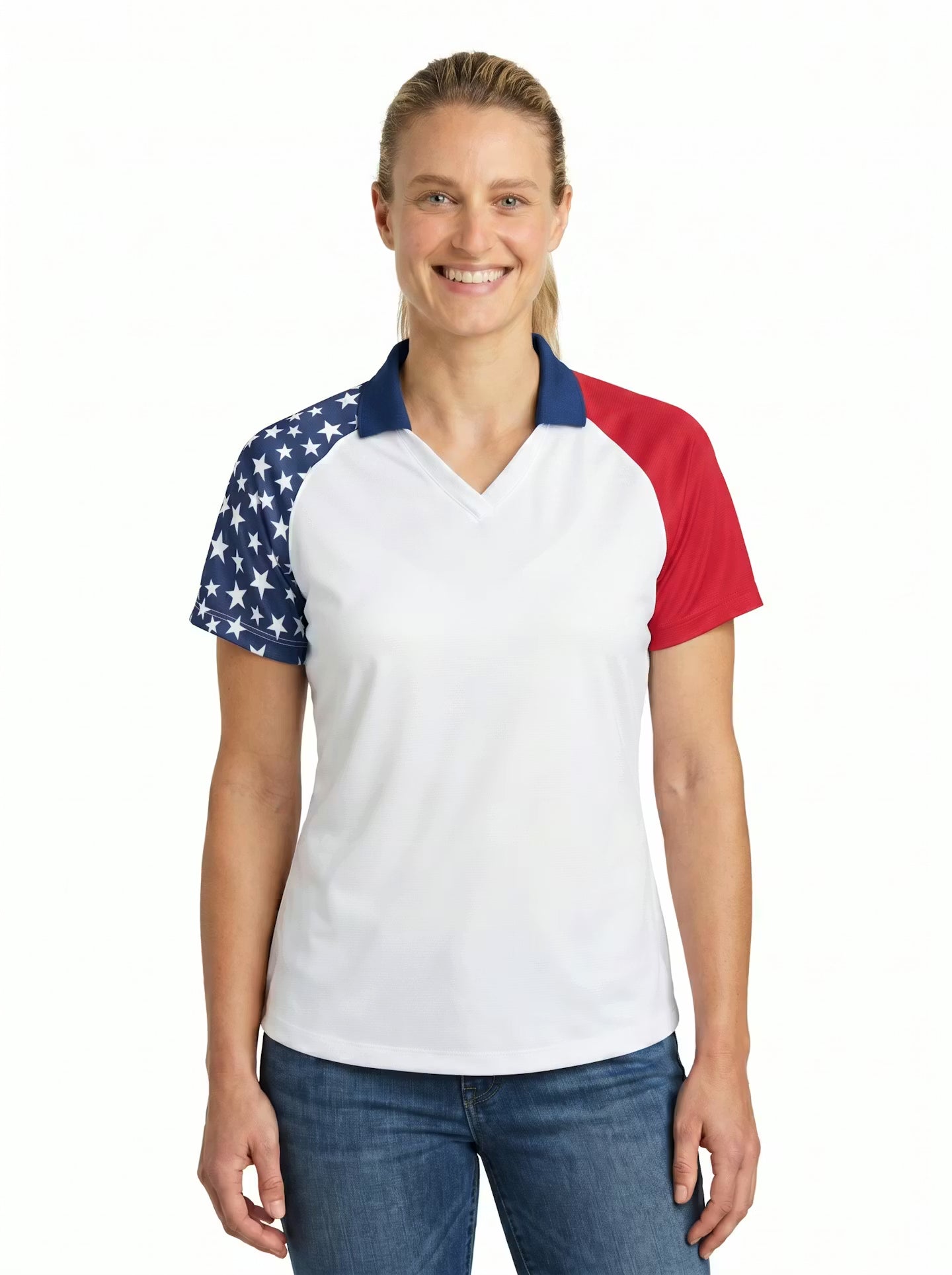 236-PTM Women's Poly Ottoman Patriotic Polo