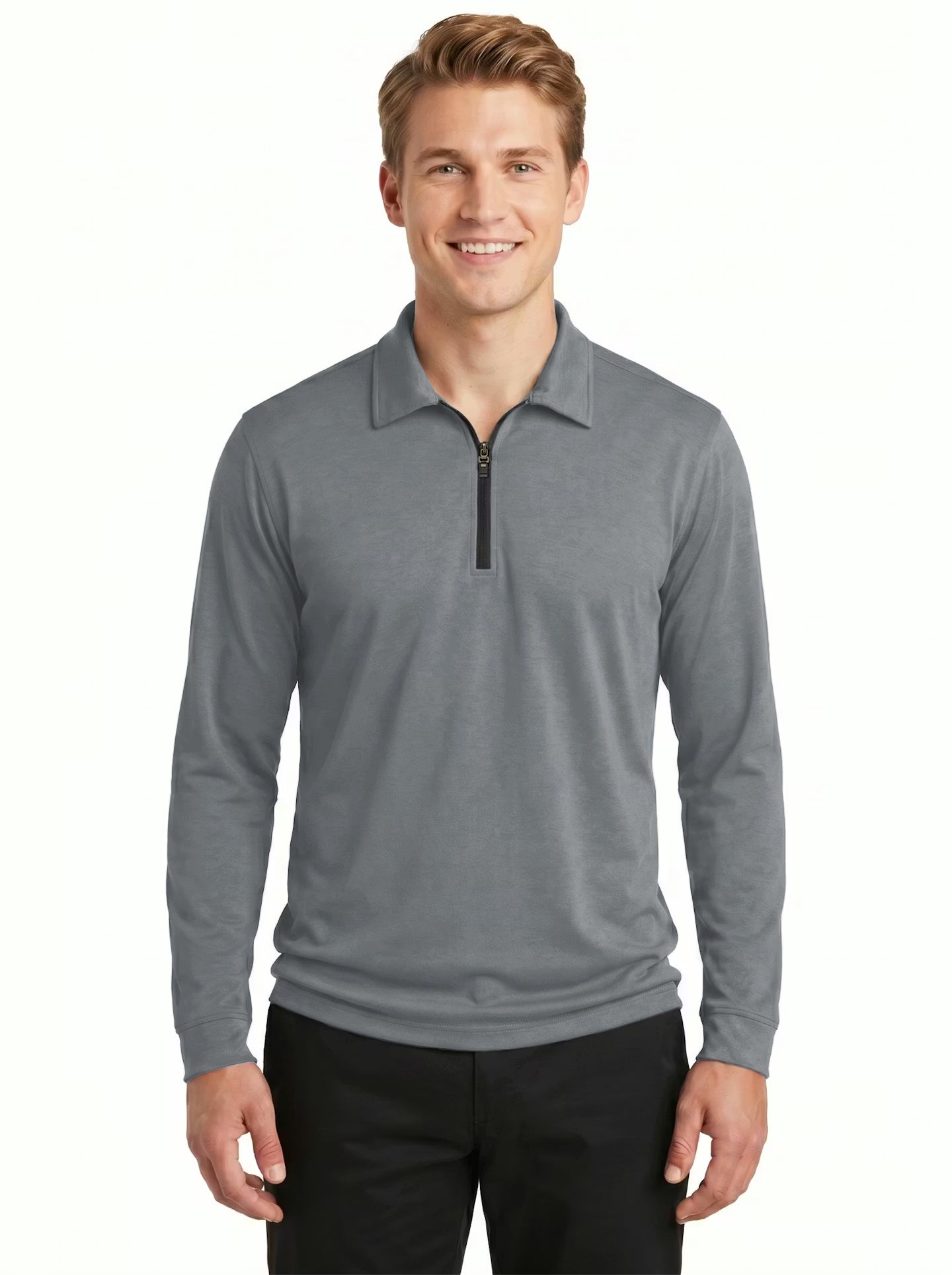 2401-DSJ Men's Double Sueded Jersey Long Sleeve ¼ Zip Polo