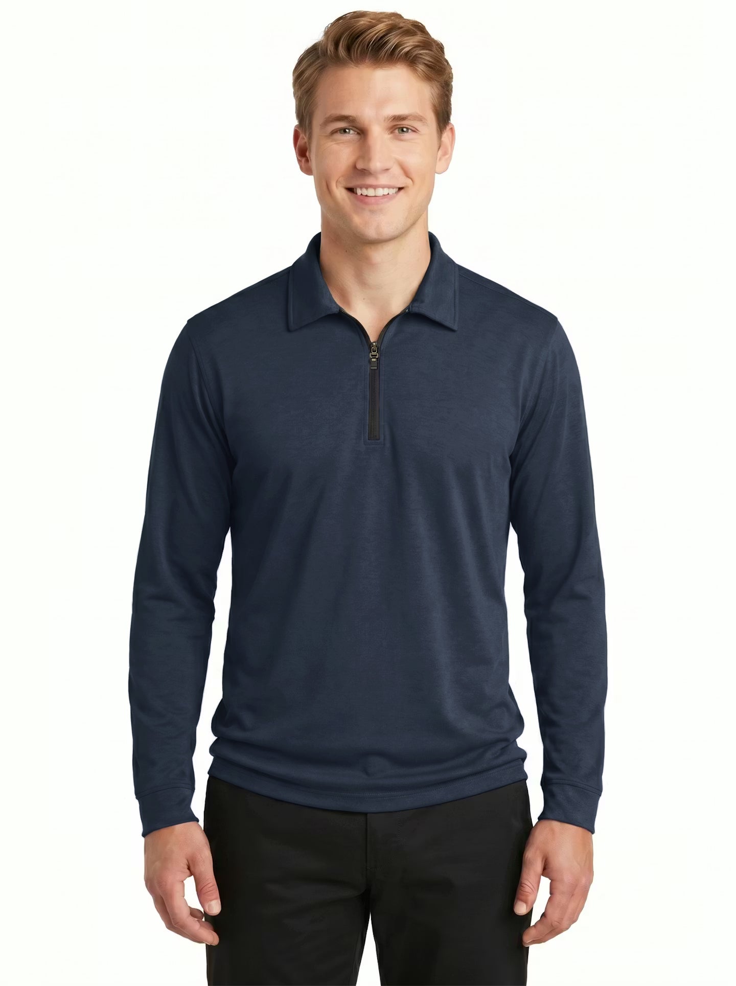 2401-DSJ Men's Double Sueded Jersey Long Sleeve ¼ Zip Polo