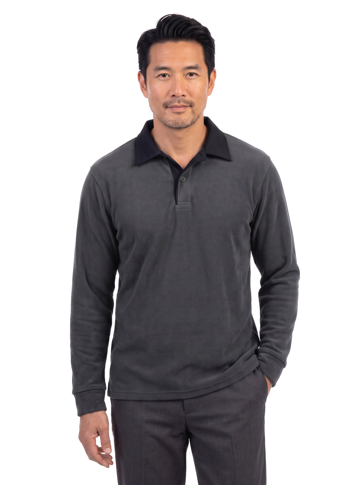 2466-VSF Men's Velour Fleece L/S Contrast Collar Polo