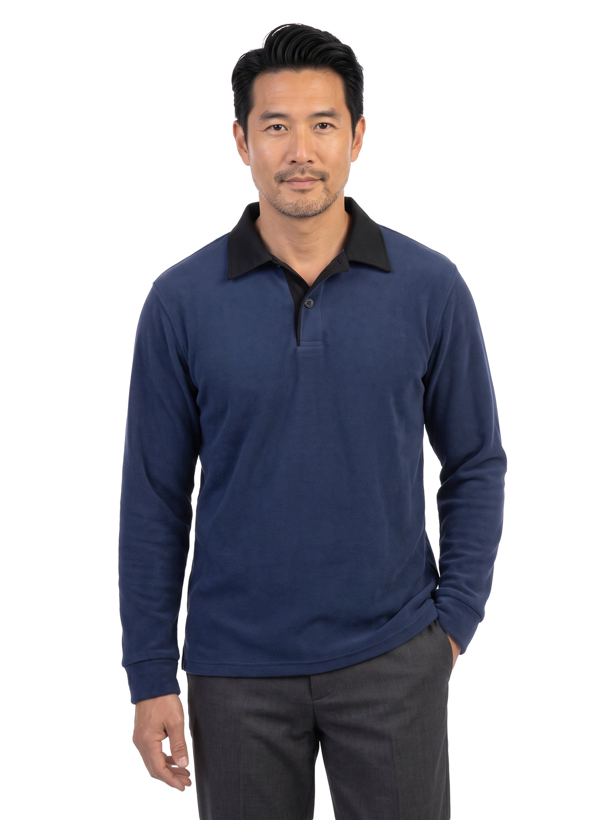 2466-VSF Men's Velour Fleece L/S Contrast Collar Polo