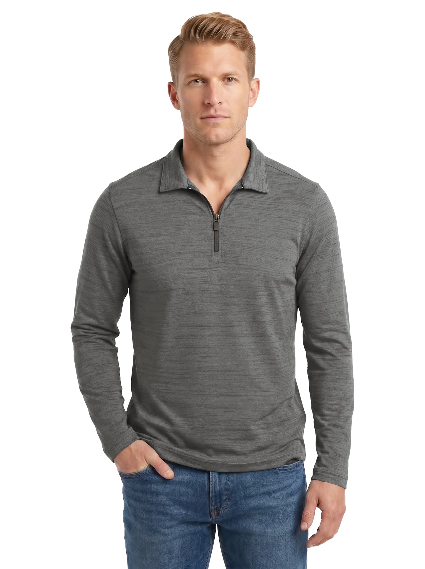 2480-TSJ Men's Tiger Stripe Jersey Long Sleeve ¼ Zip Polo