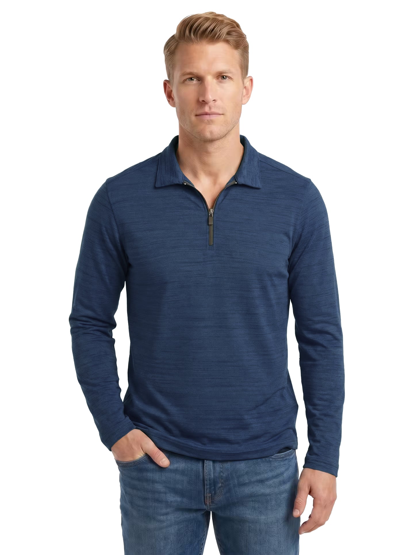 2480-TSJ Men's Tiger Stripe Jersey Long Sleeve ¼ Zip Polo