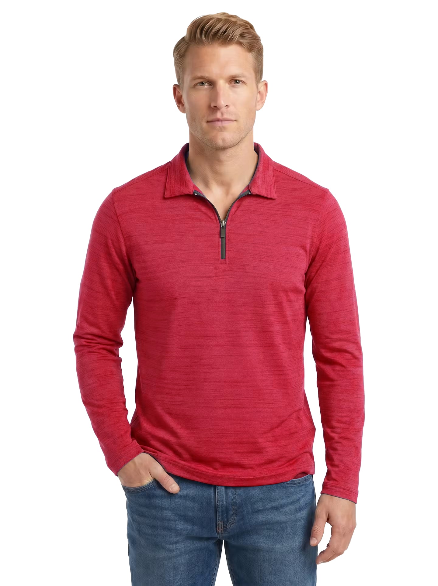 2480-TSJ Men's Tiger Stripe Jersey Long Sleeve ¼ Zip Polo