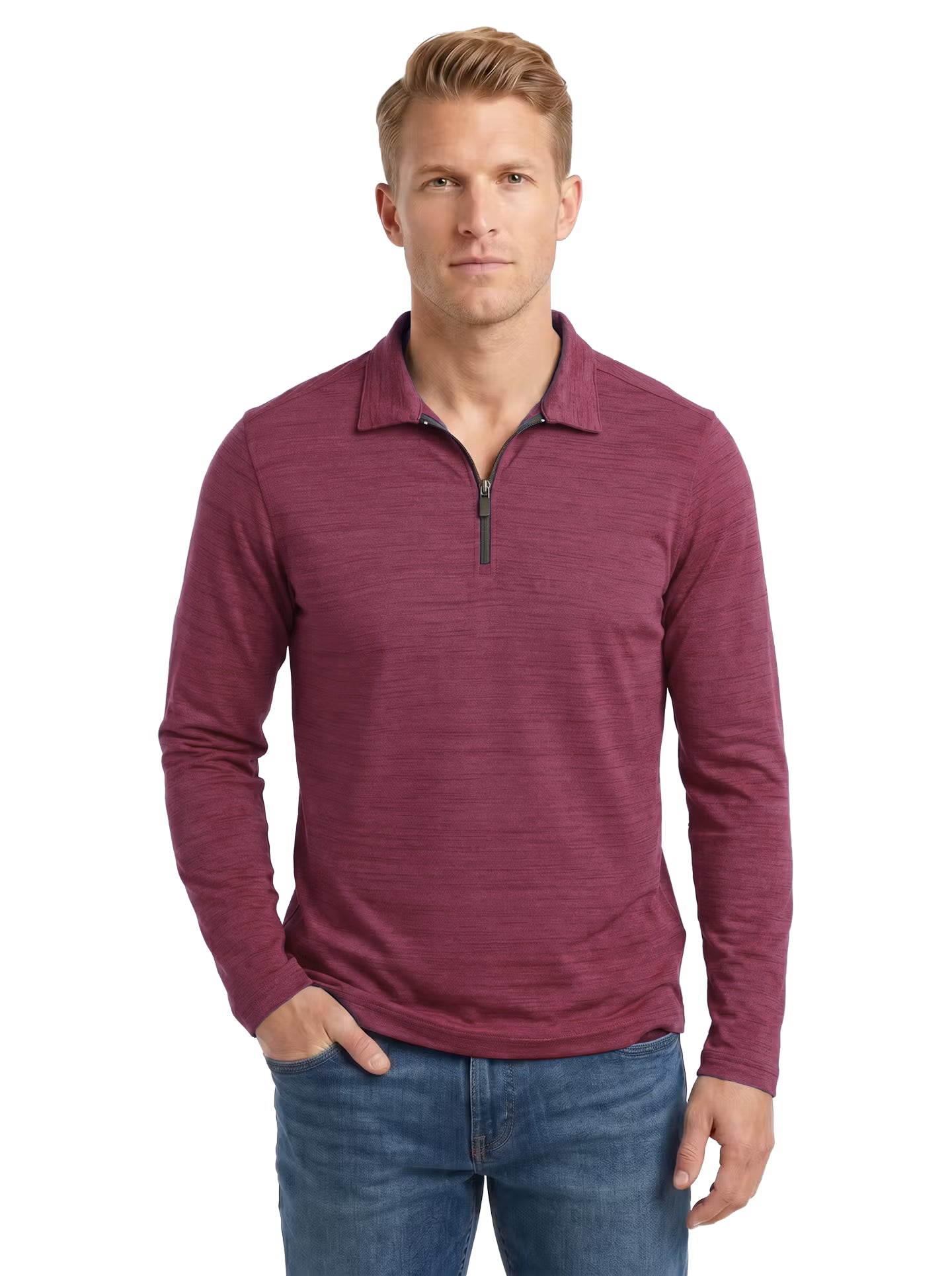 2480-TSJ Men's Tiger Stripe Jersey Long Sleeve ¼ Zip Polo