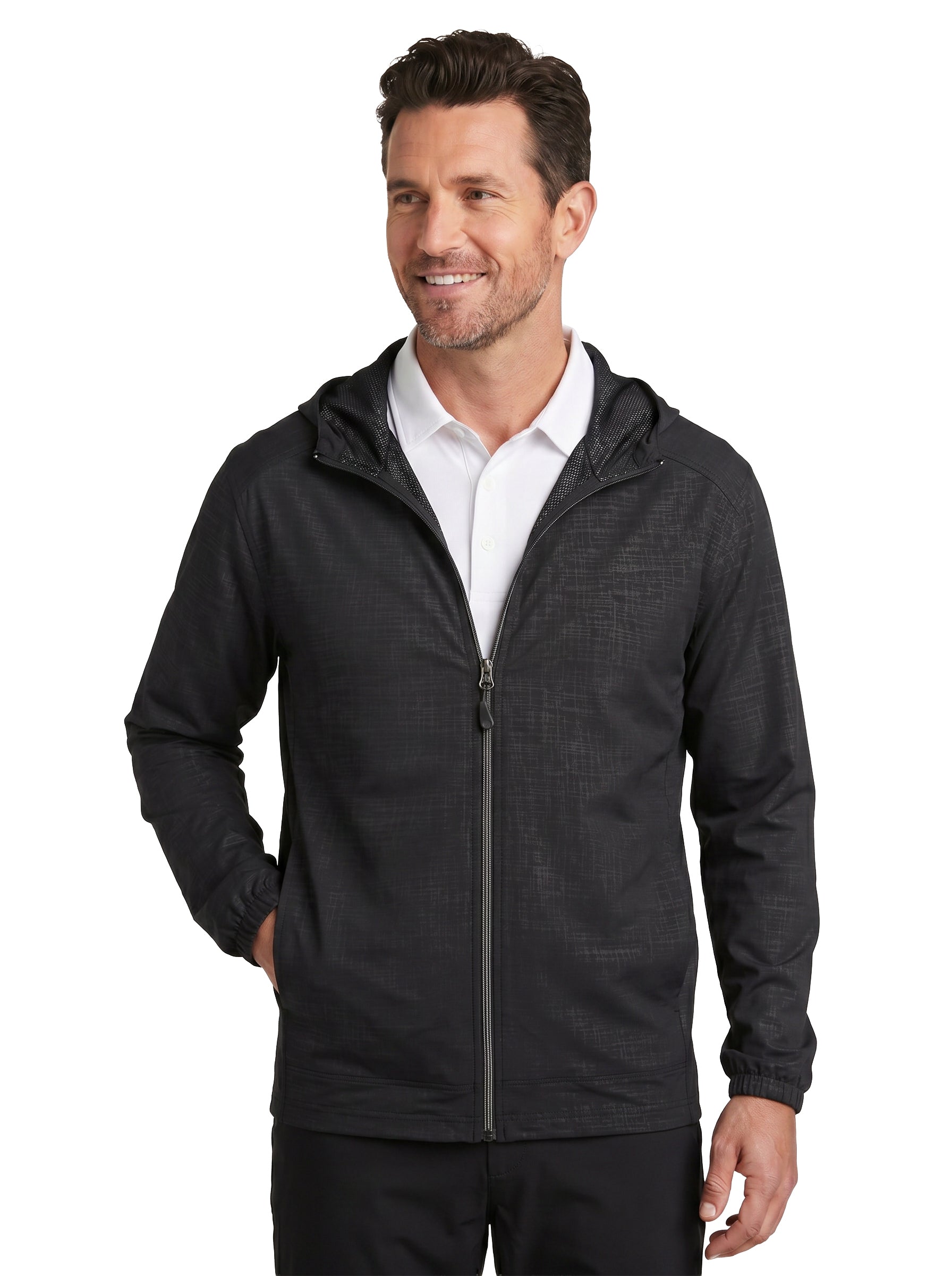 9306-WBK Men's Full Zip Hooded Wind Jacket