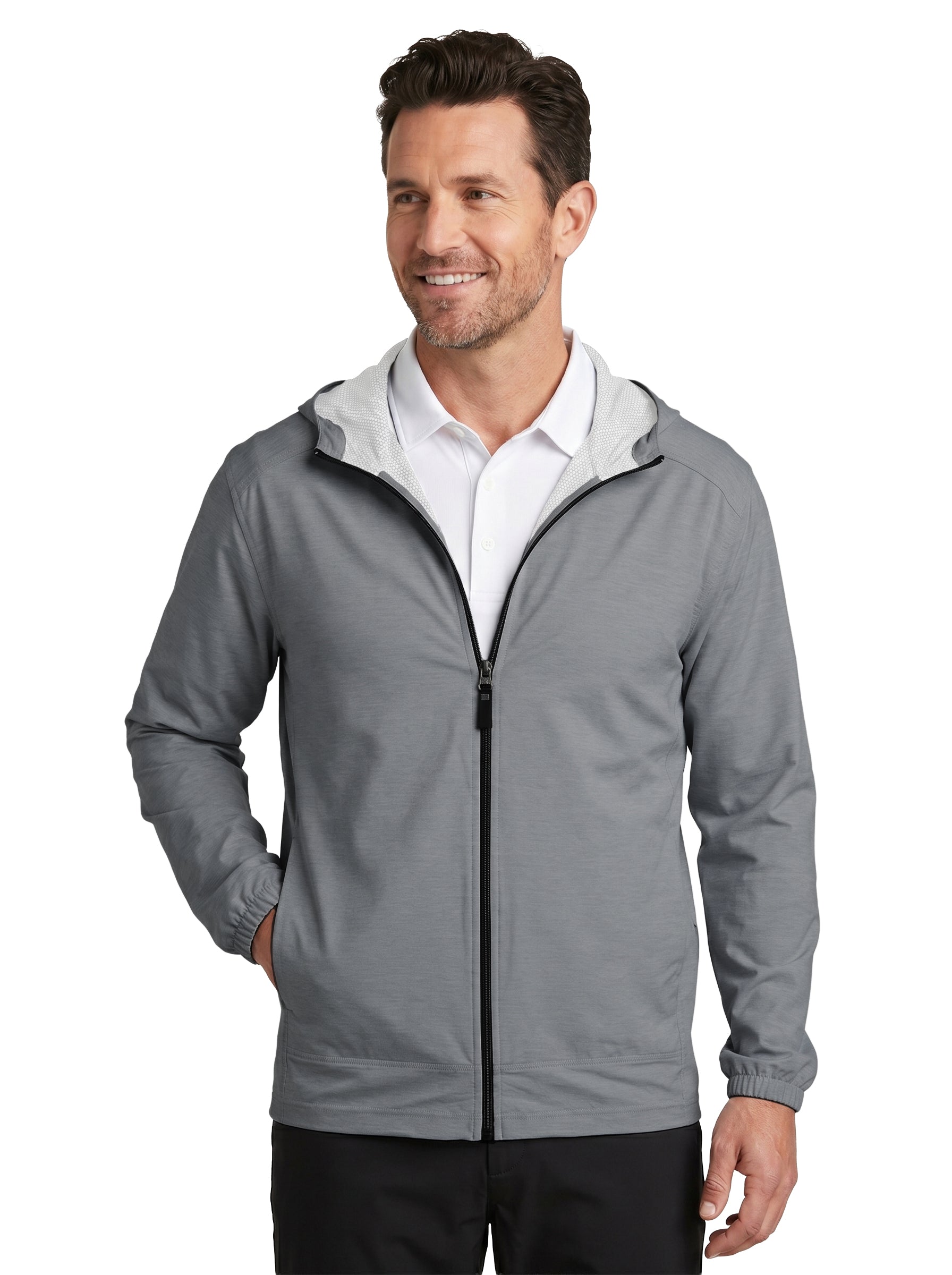 9306-WBK Men's Full Zip Hooded Wind Jacket