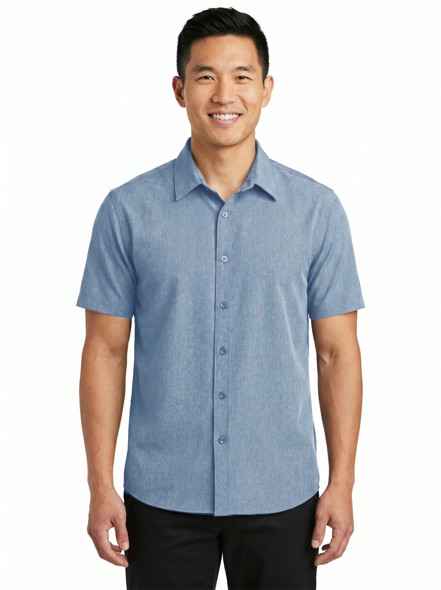 1612-CBS Men's Chambray Short Sleeve Dress Shirt