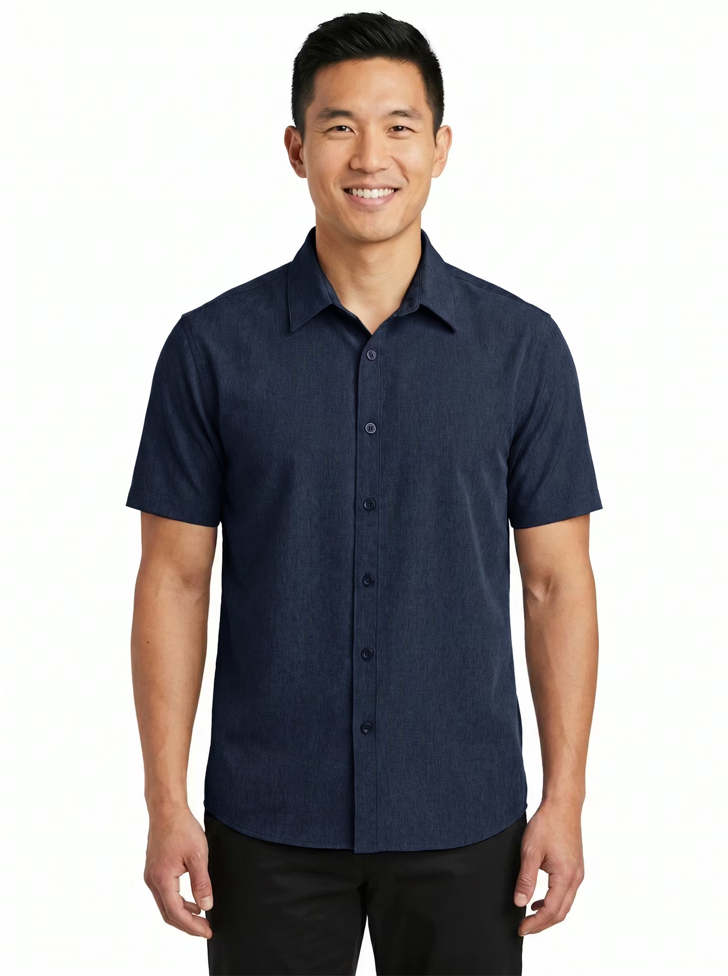 1612-CBS Men's Chambray Short Sleeve Dress Shirt
