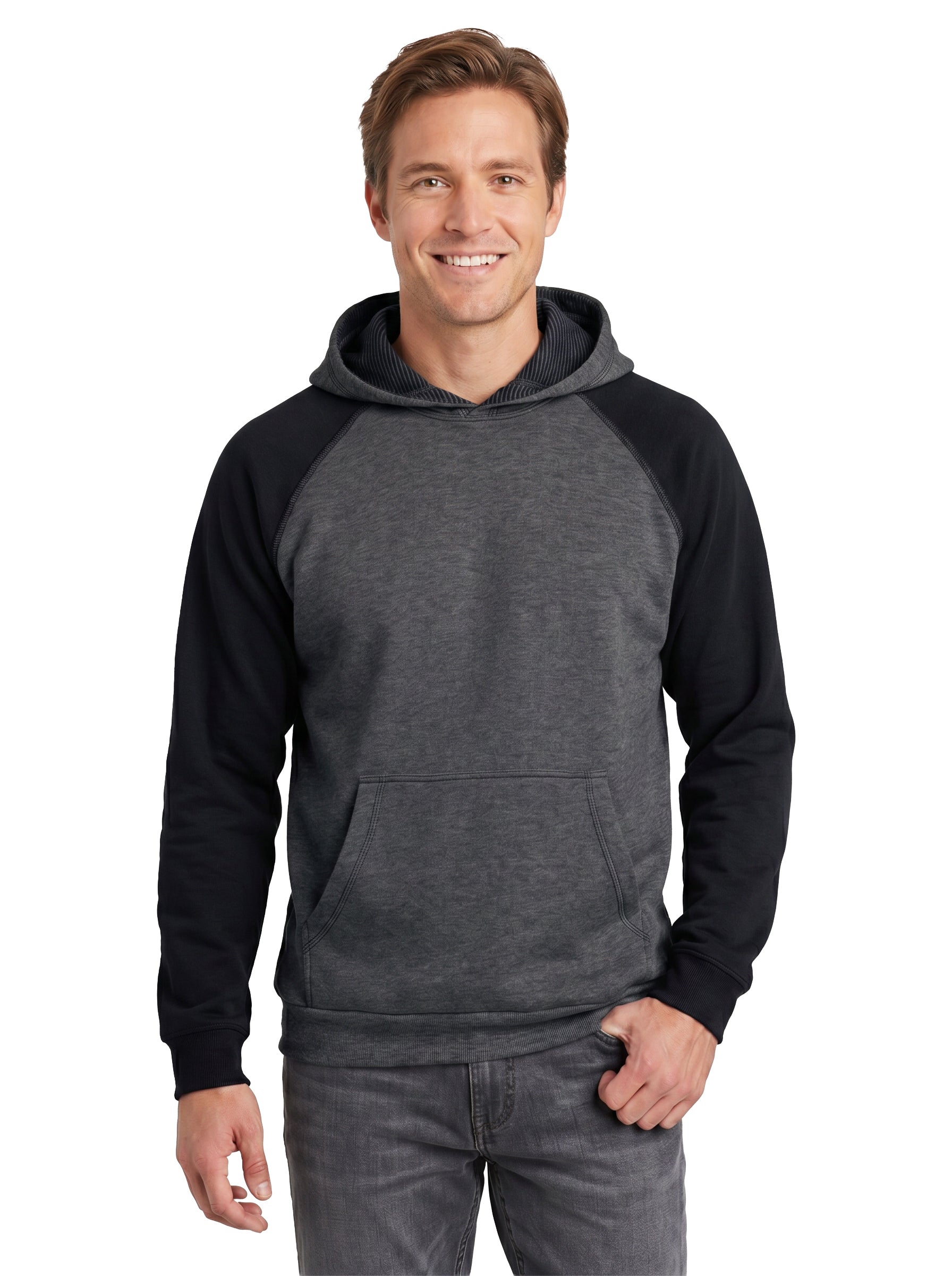 1737-CVC Unisex Cotton Polyester Fleece Two-Tone Raglan Pullover Hoodie