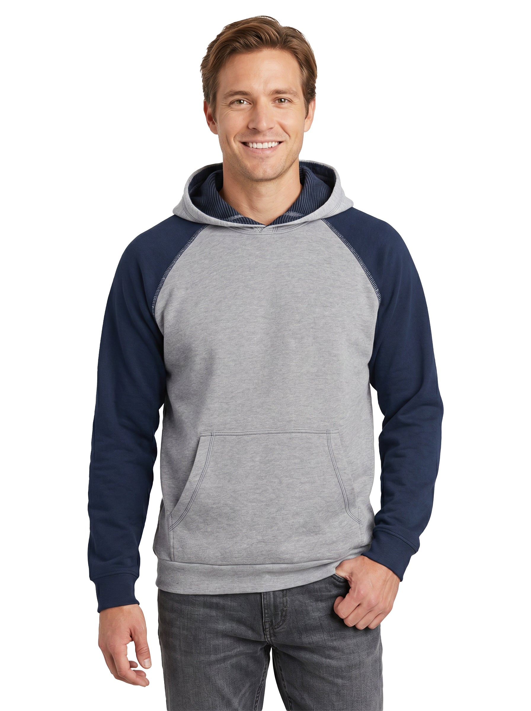1737-CVC Unisex Cotton Polyester Fleece Two-Tone Raglan Pullover Hoodie