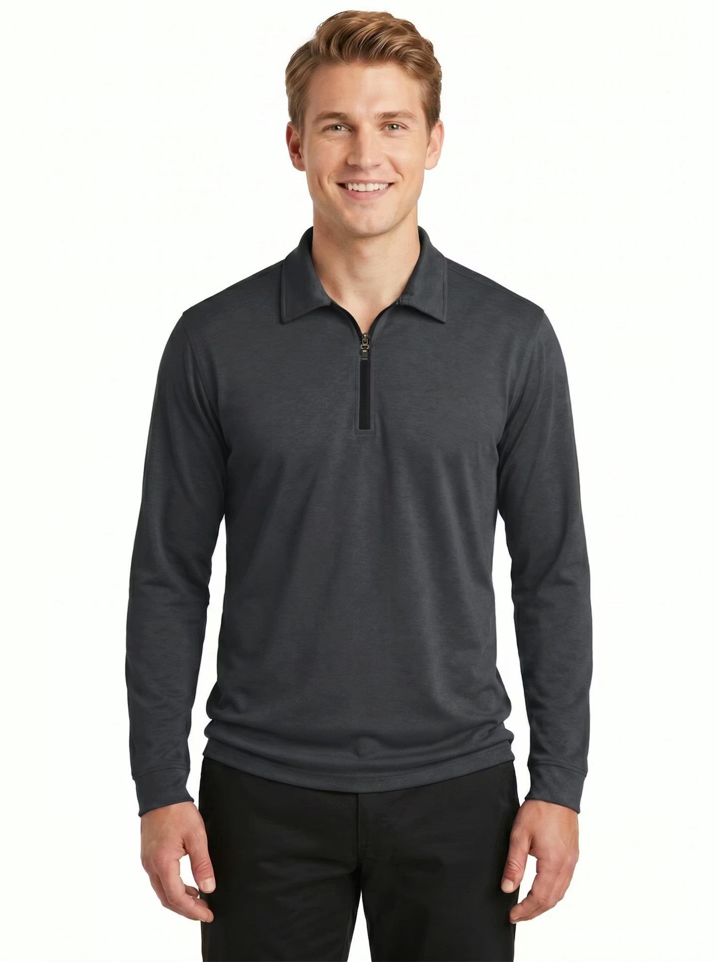 2401-DSJ Men's Double Sueded Jersey Long Sleeve ¼ Zip Polo