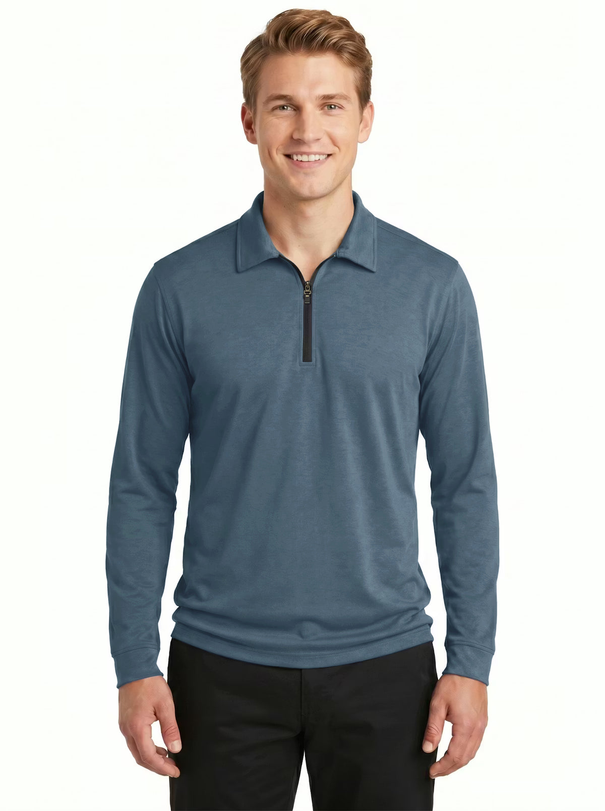 2401-DSJ Men's Double Sueded Jersey Long Sleeve ¼ Zip Polo