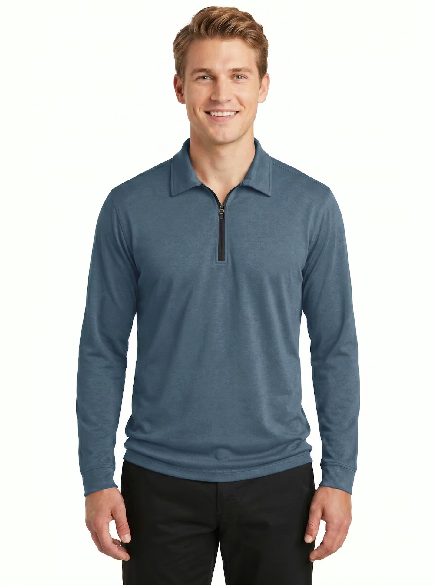 2401-DSJ Men's Double Sueded Jersey Long Sleeve ¼ Zip Polo