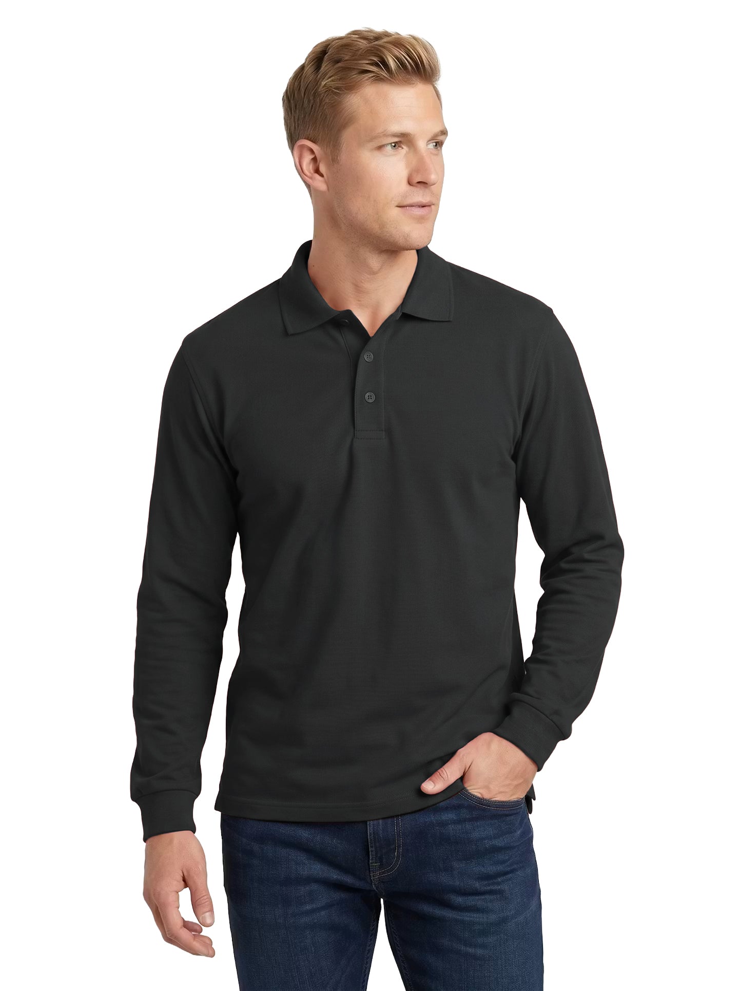 2404-PKS Men's Cotton Stretch Pique Long Sleeve Polo