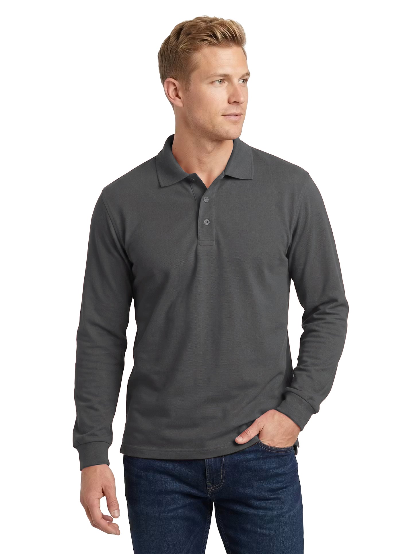2404-PKS Men's Cotton Stretch Pique Long Sleeve Polo