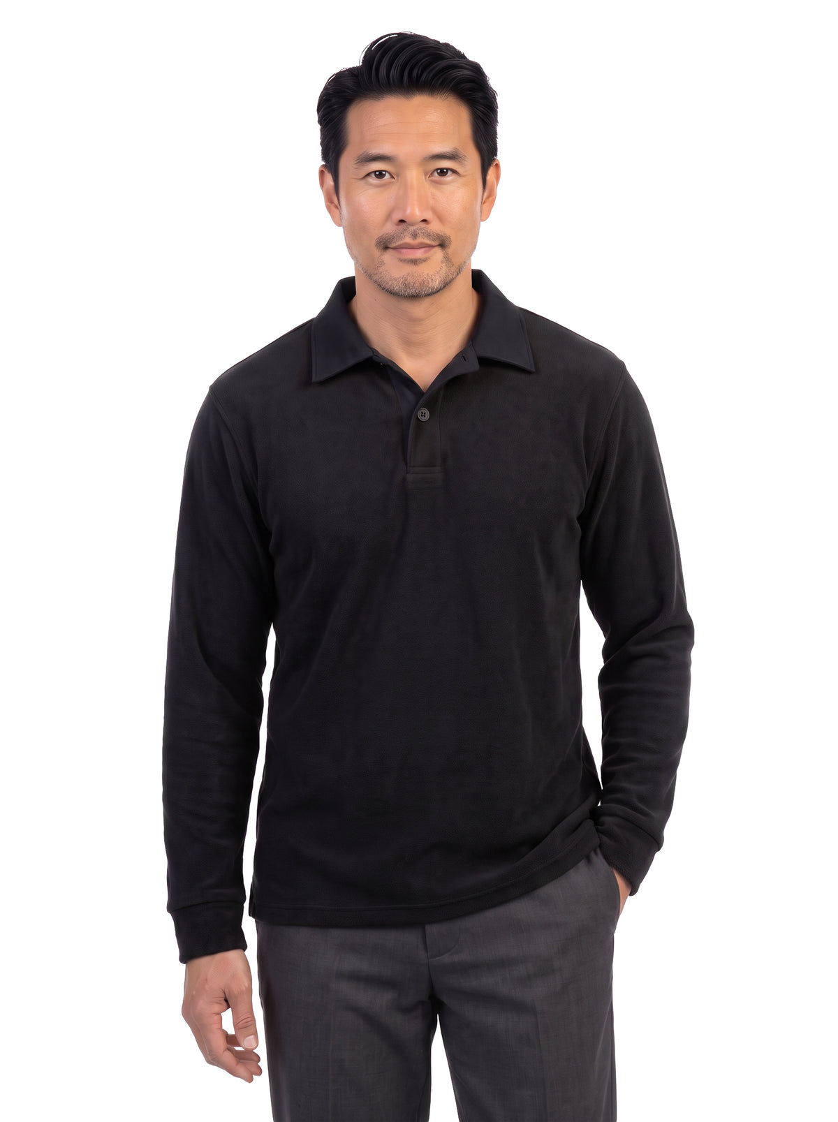 2466-VSF Men's Velour Fleece L/S Contrast Collar Polo