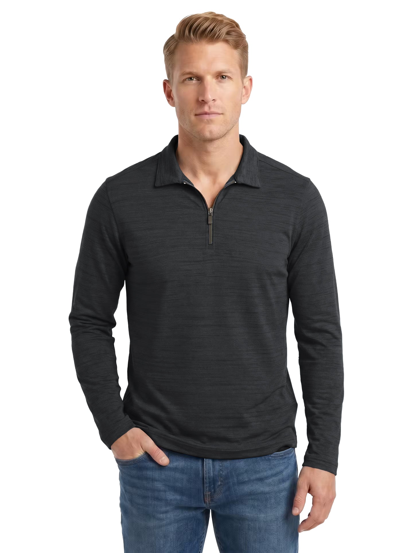 2480-TSJ Men's Tiger Stripe Jersey Long Sleeve ¼ Zip Polo