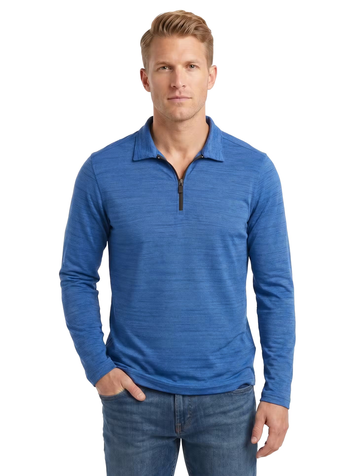 2480-TSJ Men's Tiger Stripe Jersey Long Sleeve ¼ Zip Polo