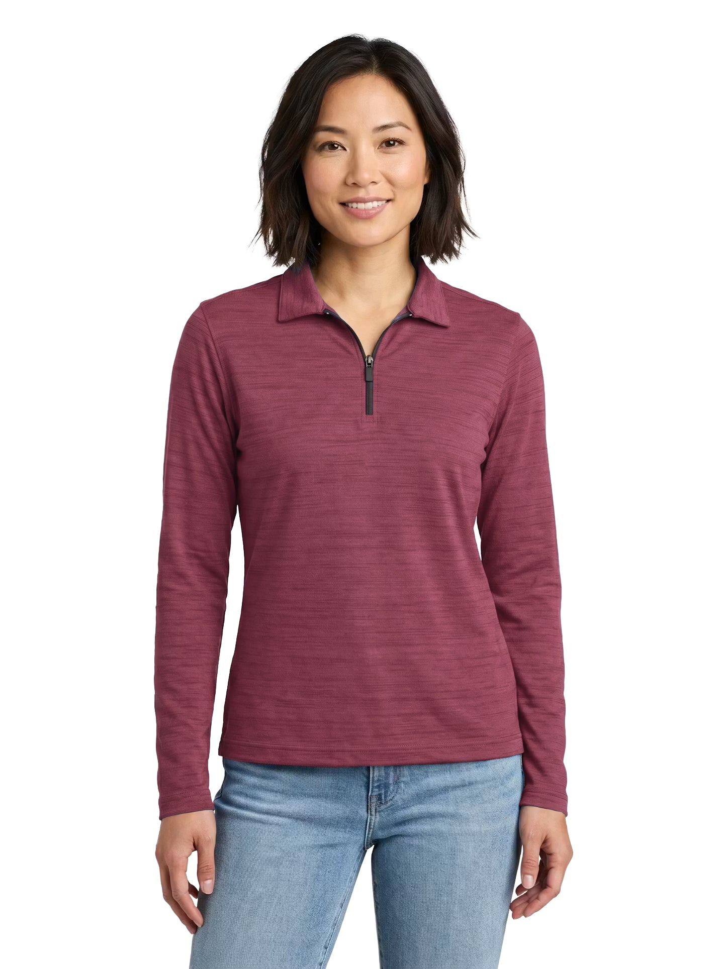 480-TSJ Women's Tiger Stripe Jersey Long Sleeve ¼ Zip Polo