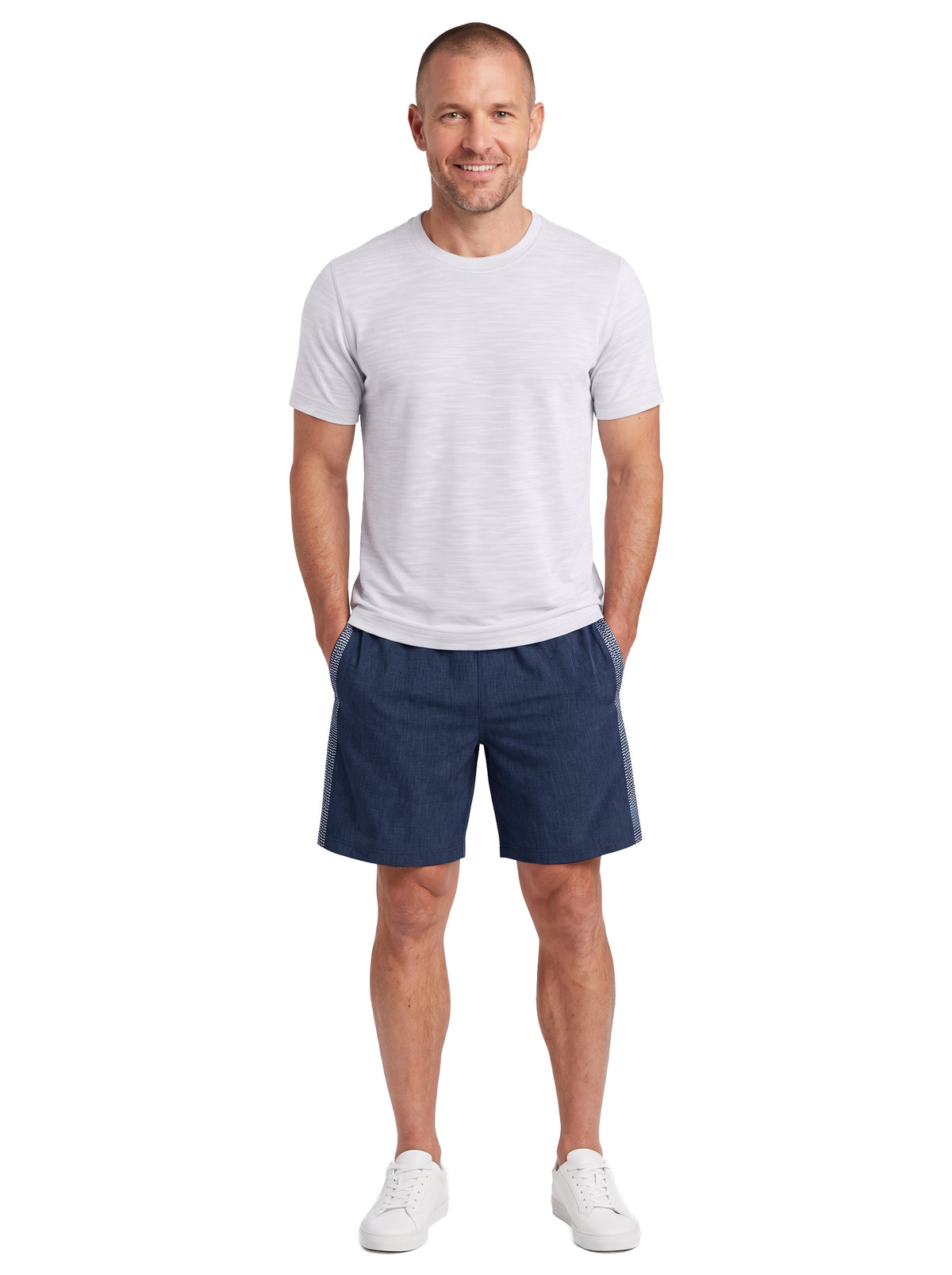5003-CBS Men's Chambray Shorts with Waffle Jacquard Side Panels