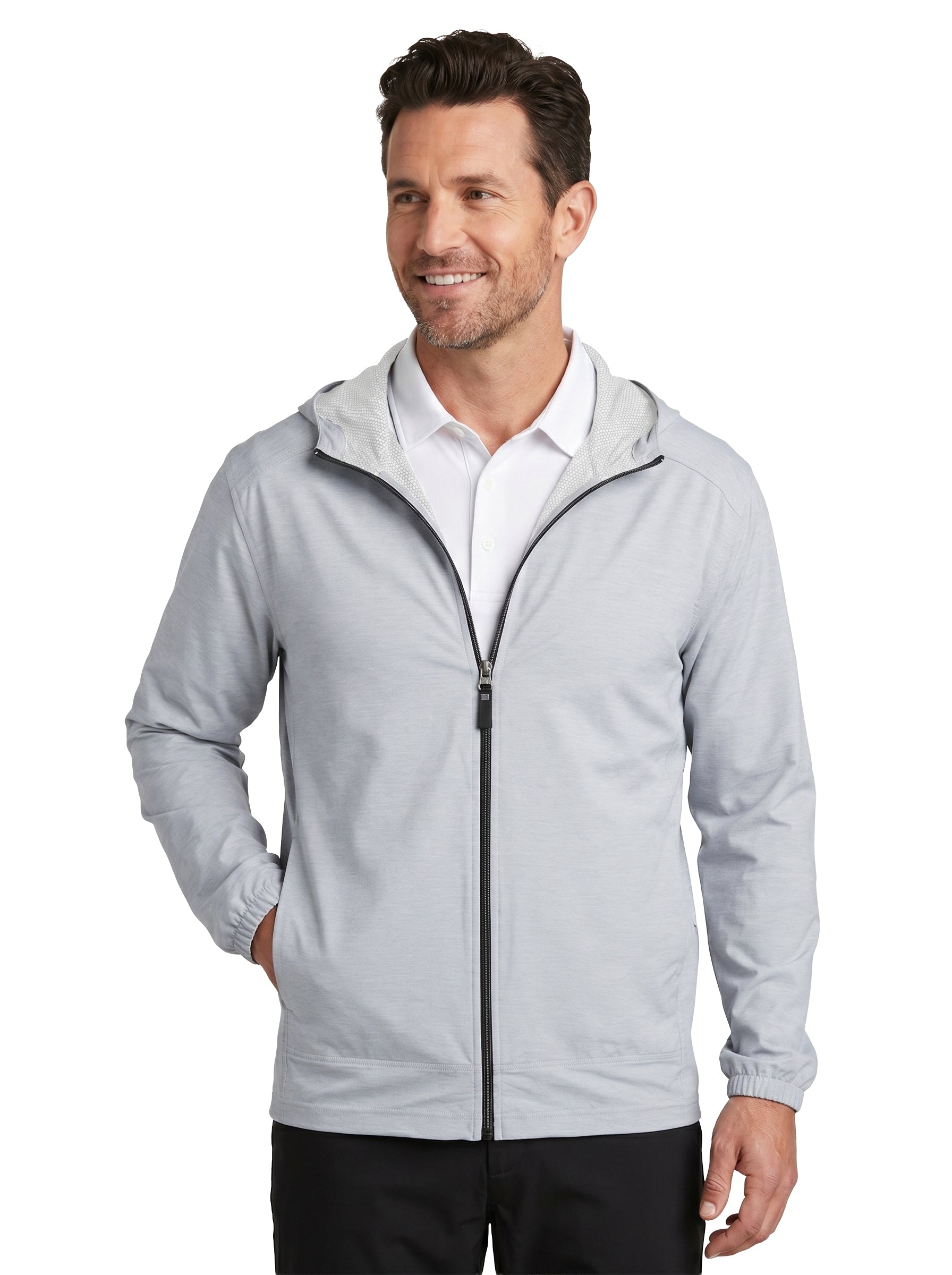9306-WBK Men's Full Zip Hooded Wind Jacket