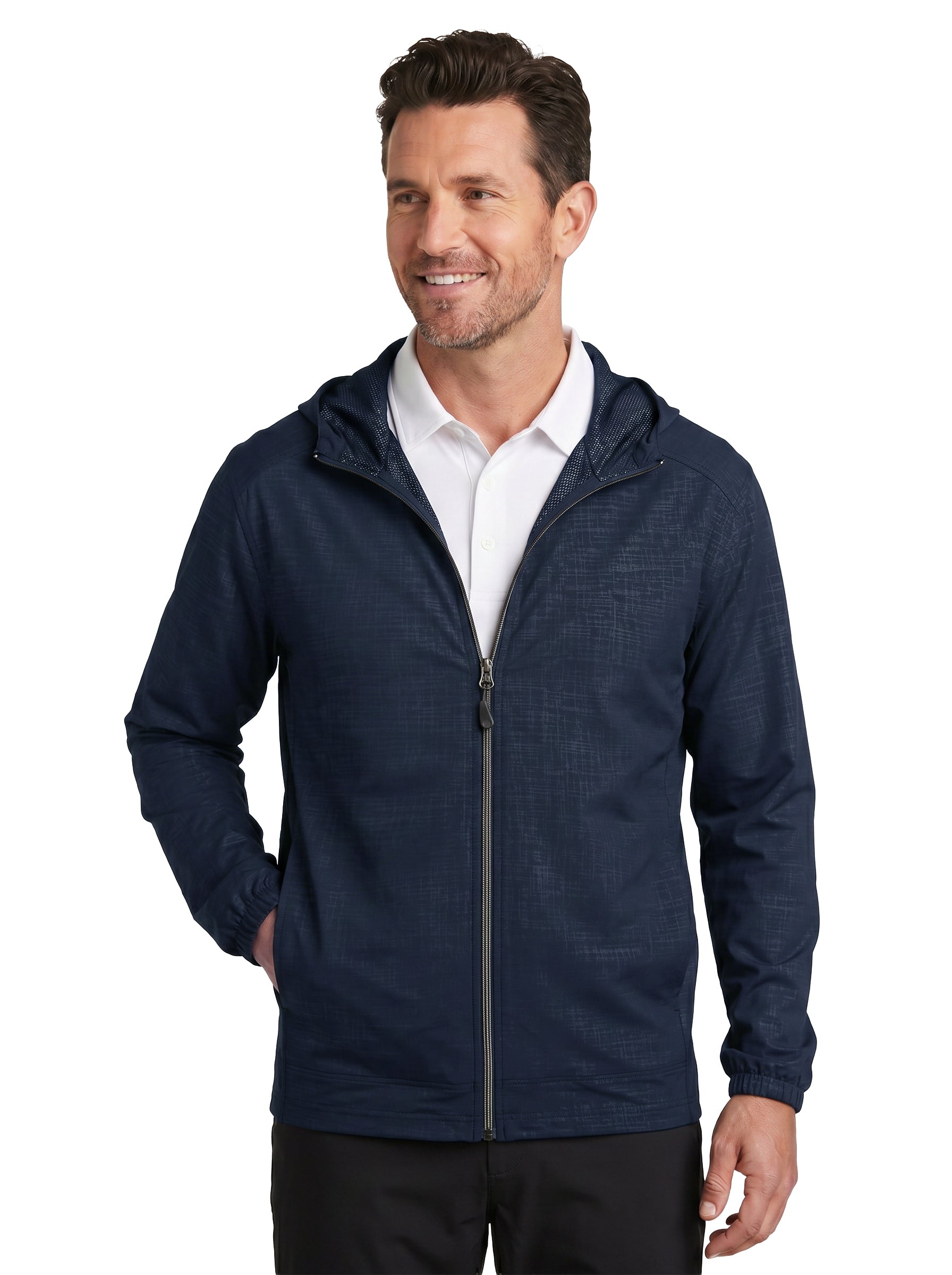 9306-WBK Men's Full Zip Hooded Wind Jacket