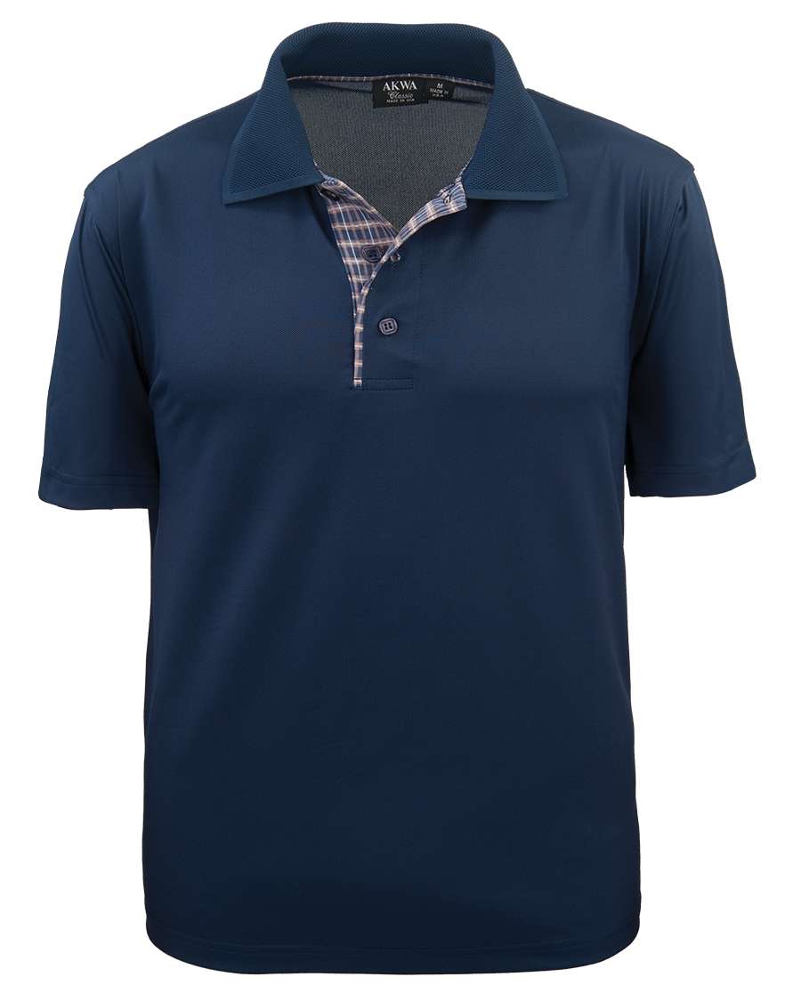 AKWA 1345-AQD Men's Plaid Placket Polo