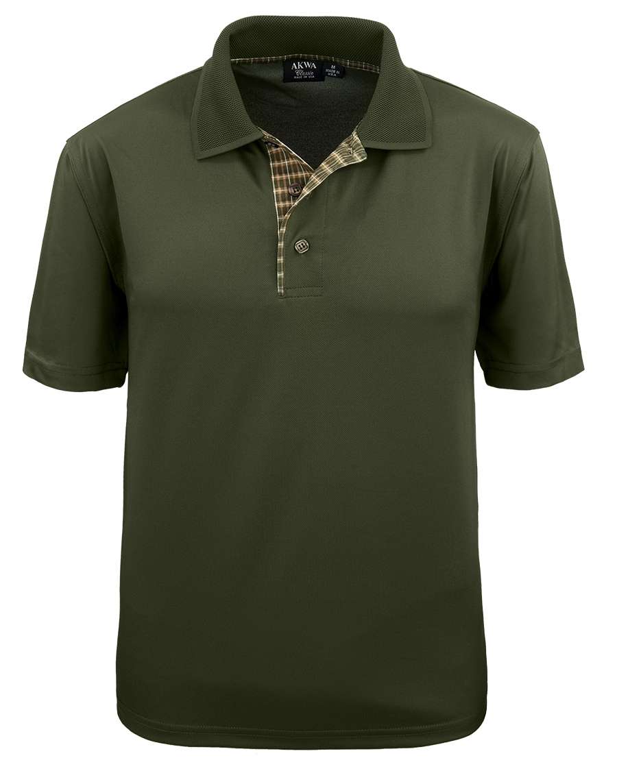 AKWA 1345-AQD Men's Plaid Placket Polo
