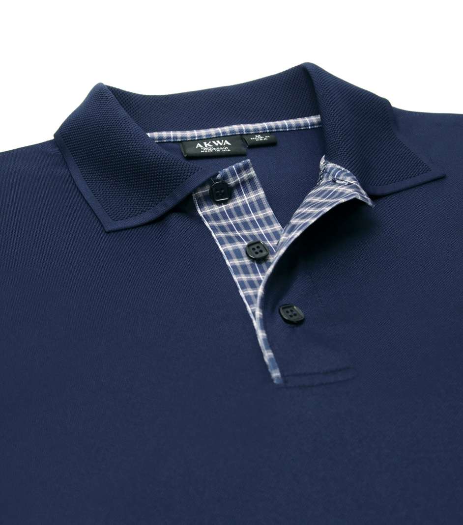 AKWA 1345-AQD Men's Plaid Placket Polo