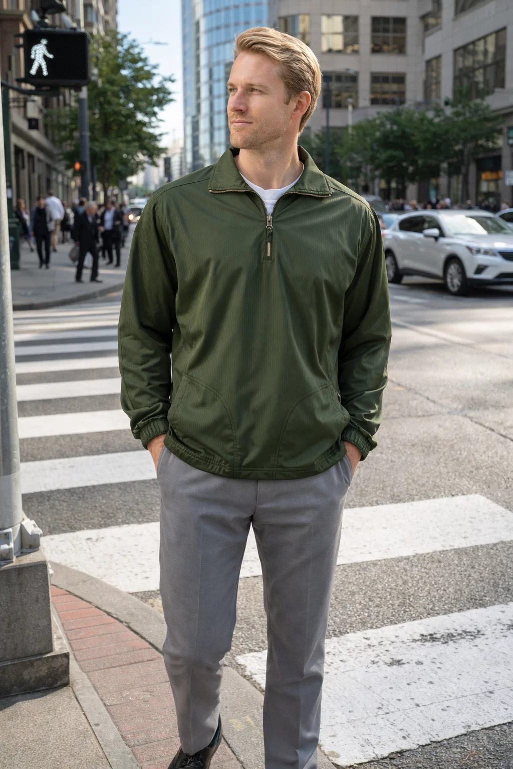 1419-BDJ Men's Bonded Jersey 1/4 Zip Windshirt