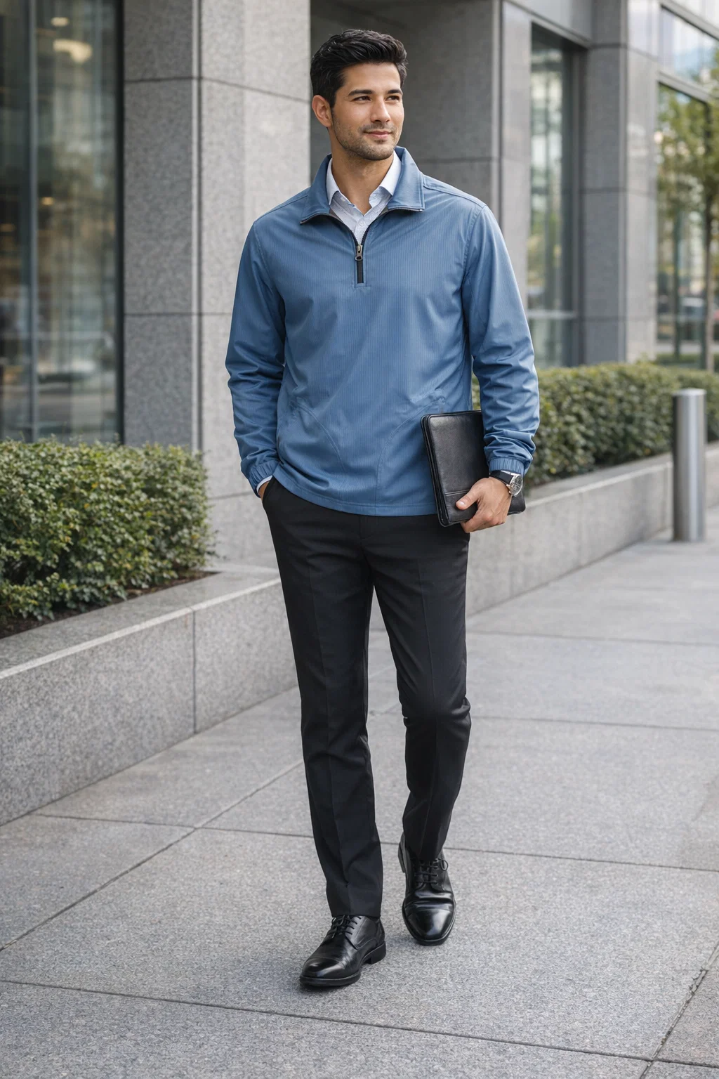 1419-BDJ Men's Bonded Jersey 1/4 Zip Windshirt
