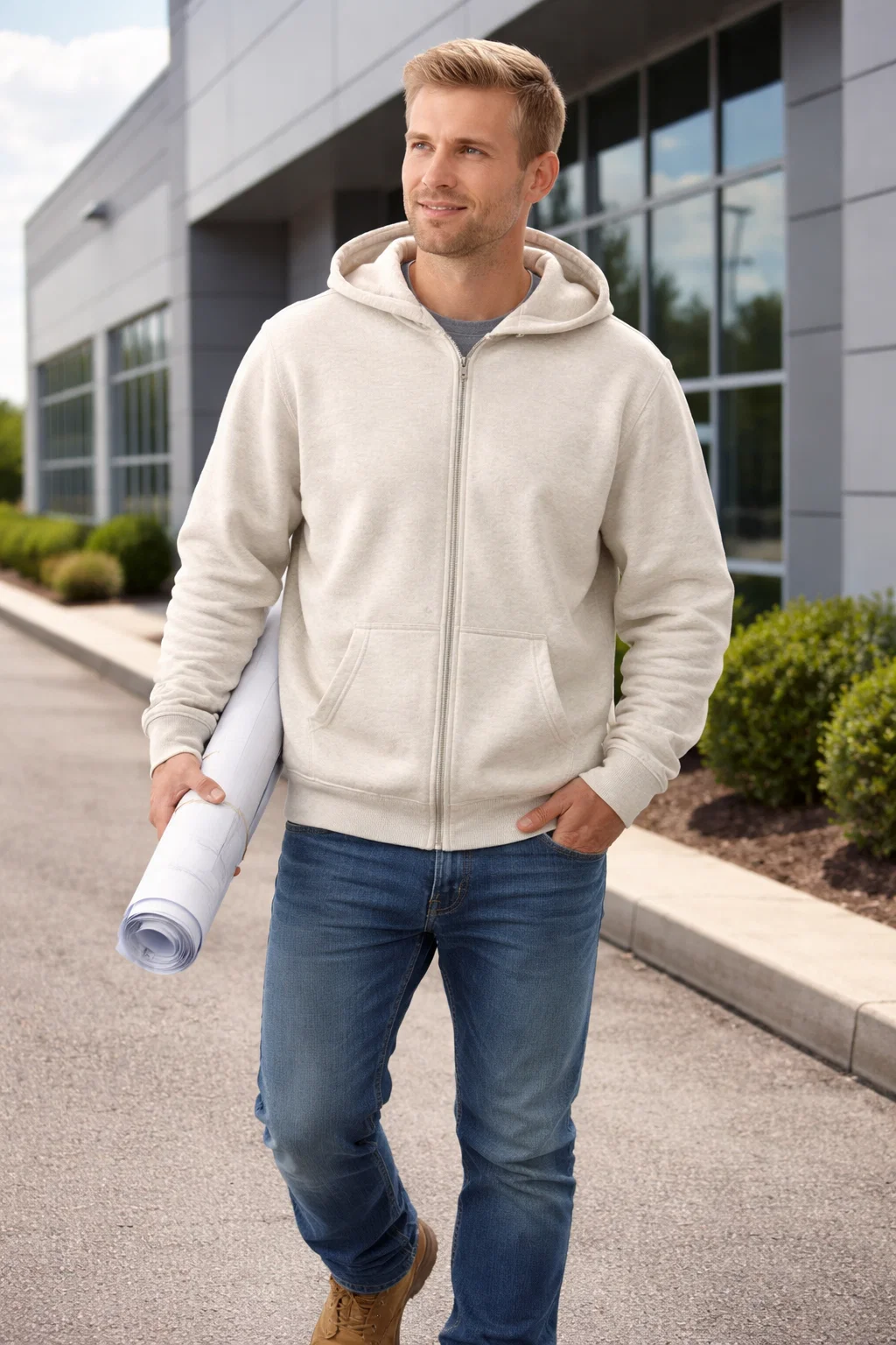 AKWA 1746-CVC Men's Full Zip Fleece Hoodie