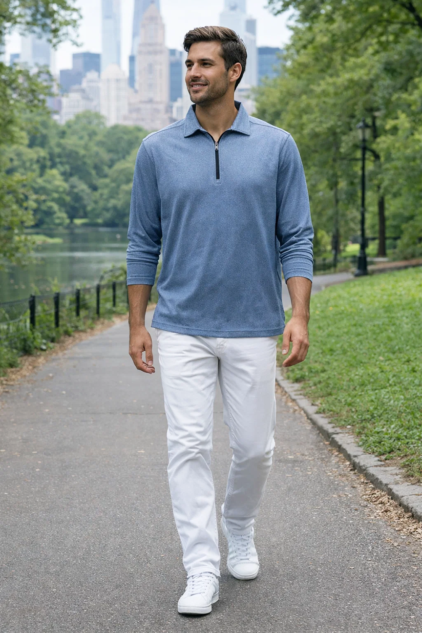 2401-DSJ Men's Double Sueded Jersey L/S 1/4 Zip Polo - PRODUCTS
