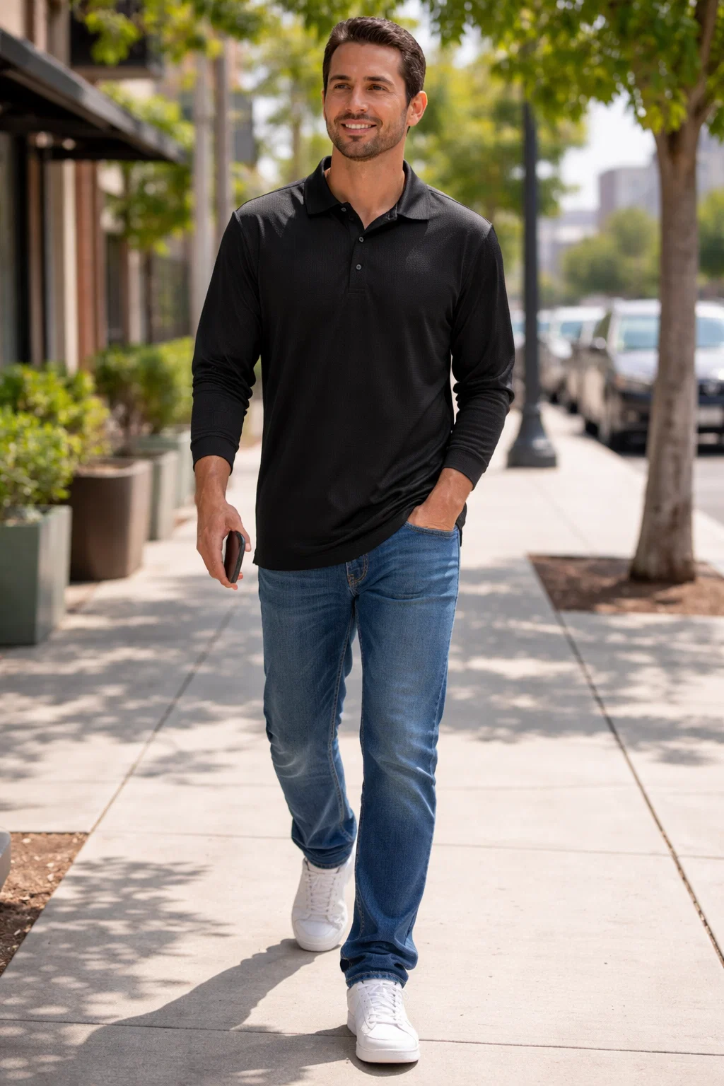 AKWA LS1342-AQD Men's Long Sleeve Polo