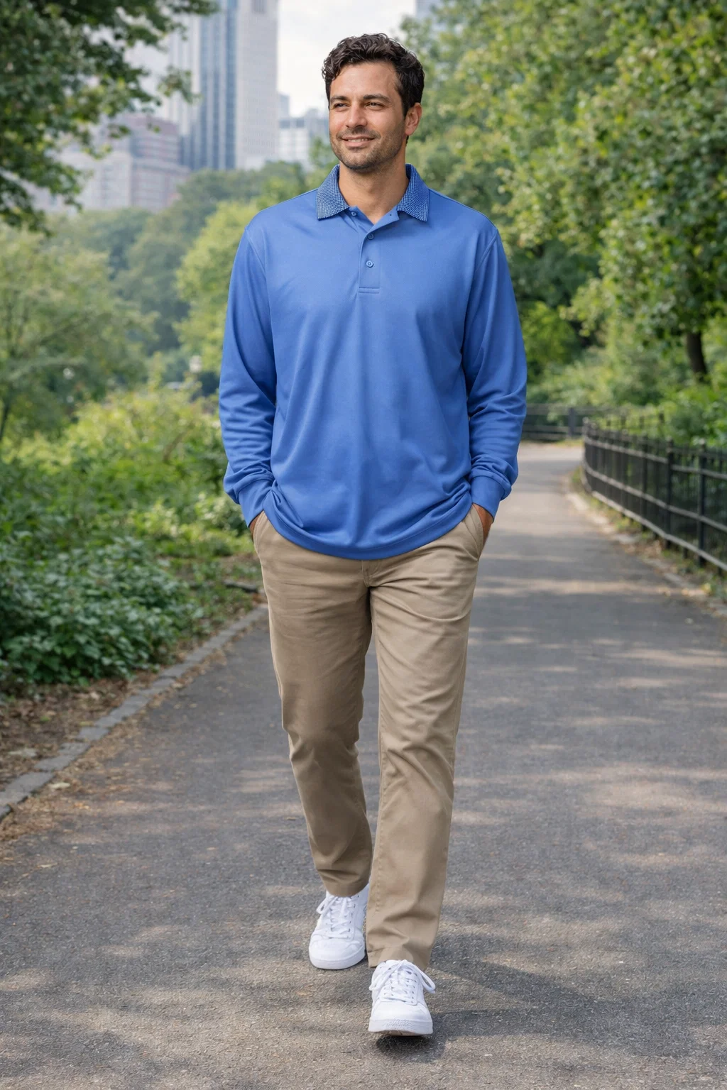 AKWA LS1342-AQD Men's Long Sleeve Polo